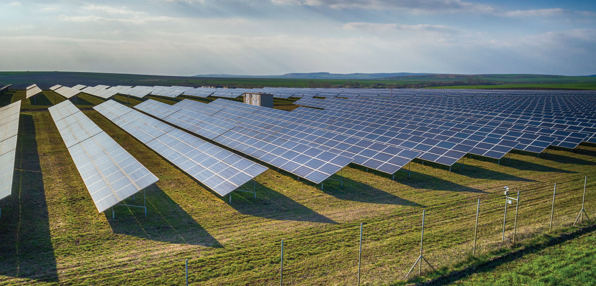 Ground mounted solar panels installed with solar tracker system on open land