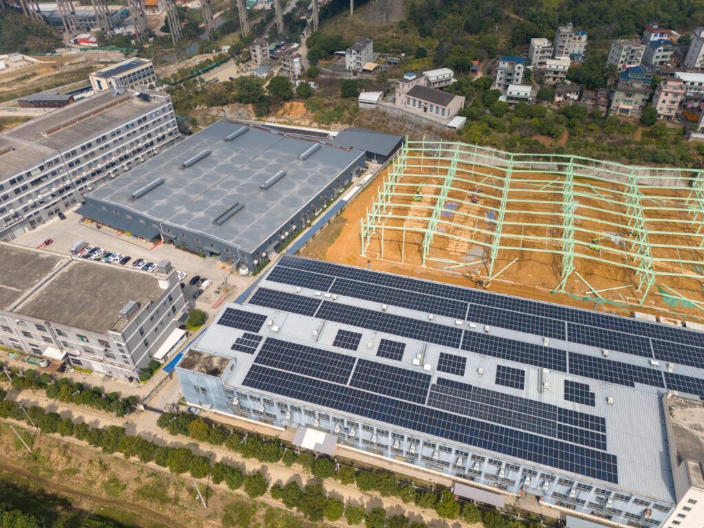 Commercial solar power system implementation process including site survey, design, installation, testing, and grid connection