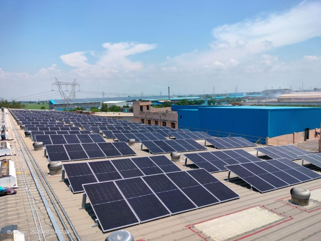 Industrial solar system components including panels, inverters, mounting structures, and monitoring systems for large-scale energy generation
