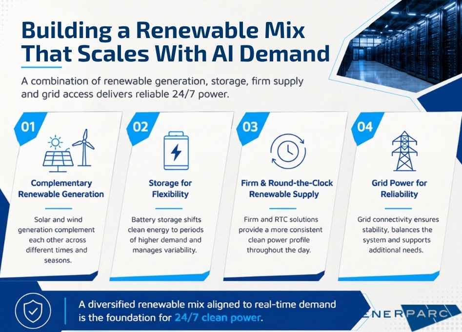 Solar wind battery storage and grid power for AI data centres