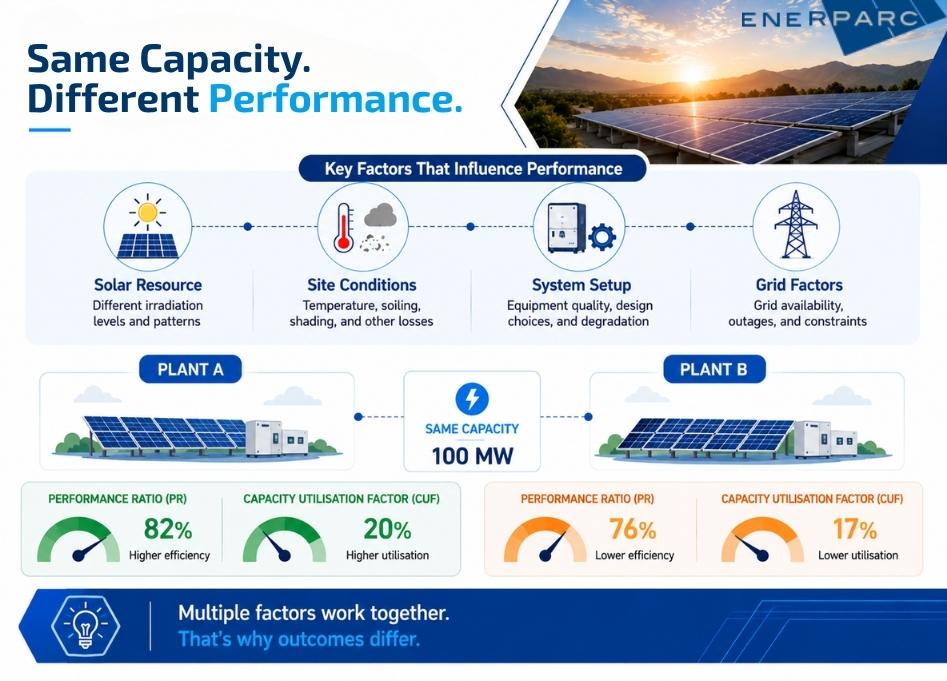 Factors affecting solar plant Performance Ratio PR and CUF in India
